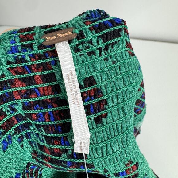 Free People Hilary Printed Top Womens Medium Green Boho Floral Peasant Crop - Picture 10 of 15